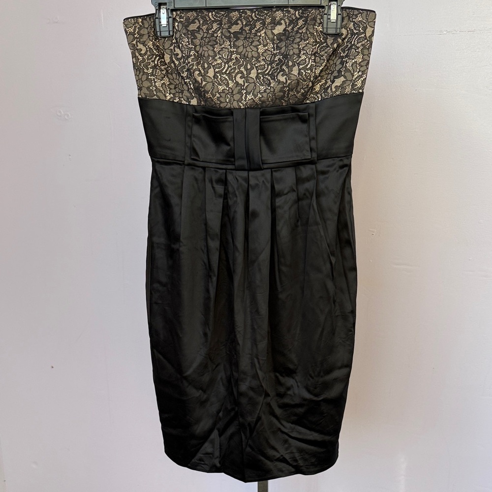 White House Black Market Strapless Black and Tan Dress